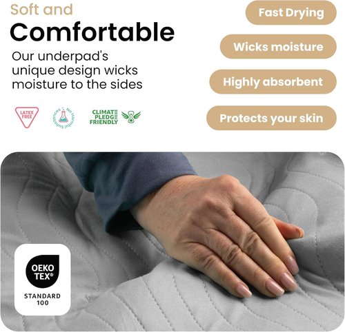 IMPROVIA® Washable Underpads - Heavy Absorbency Reusable Bedwetting Pads 34" x 52" | Waterproof Gray & White