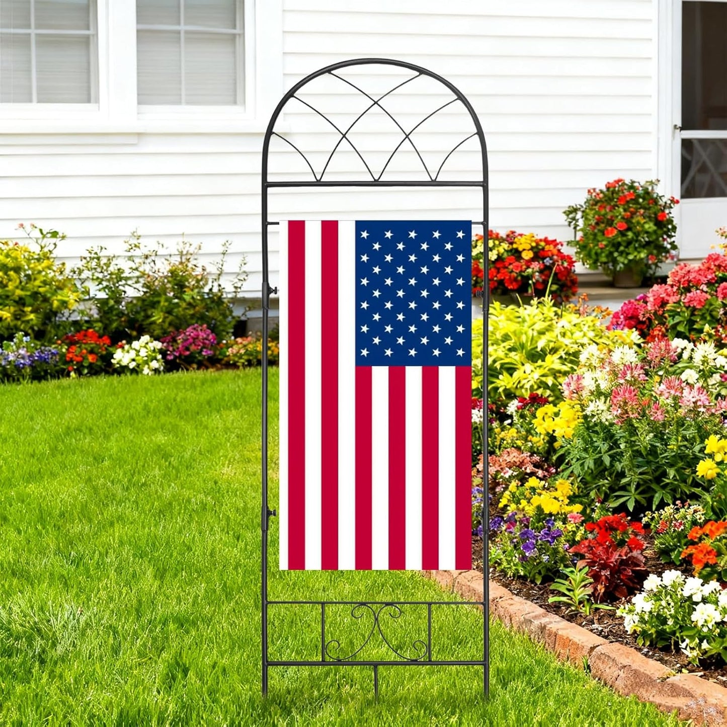 Metal Garden Flag Stand by [Brand Name] - Lattice Style Decorative Flag Pole Holder for 12x24 Inch Flags
