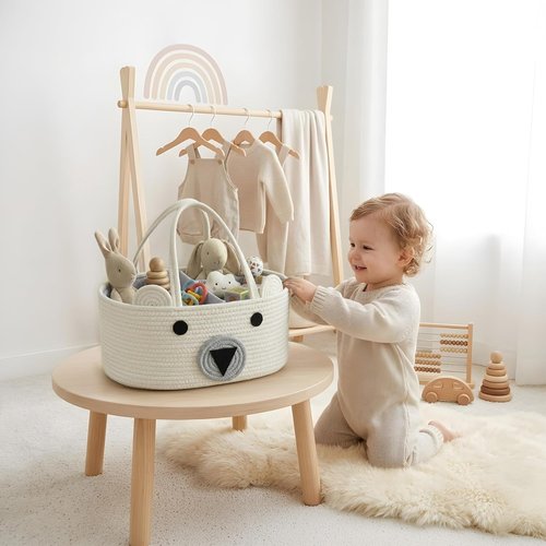 DECOMOMO Teddy Bear Basket - Large Diaper Caddy for Baby Shower | Adorable Animal Design