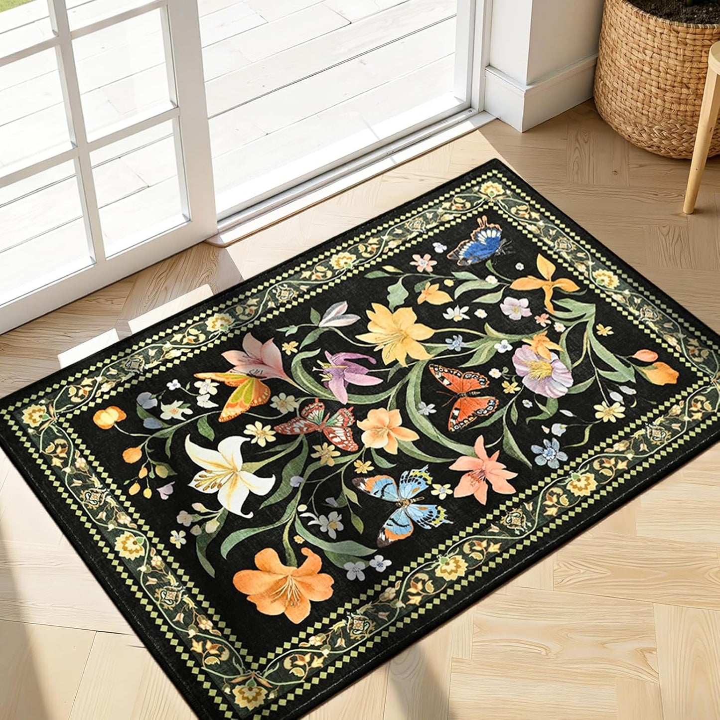Skiennix 2x3 Small Rugs - Non-Slip Washable Area Rug with Soft Low Pile Floral Design for Entryway, Kitchen, and Bedroom