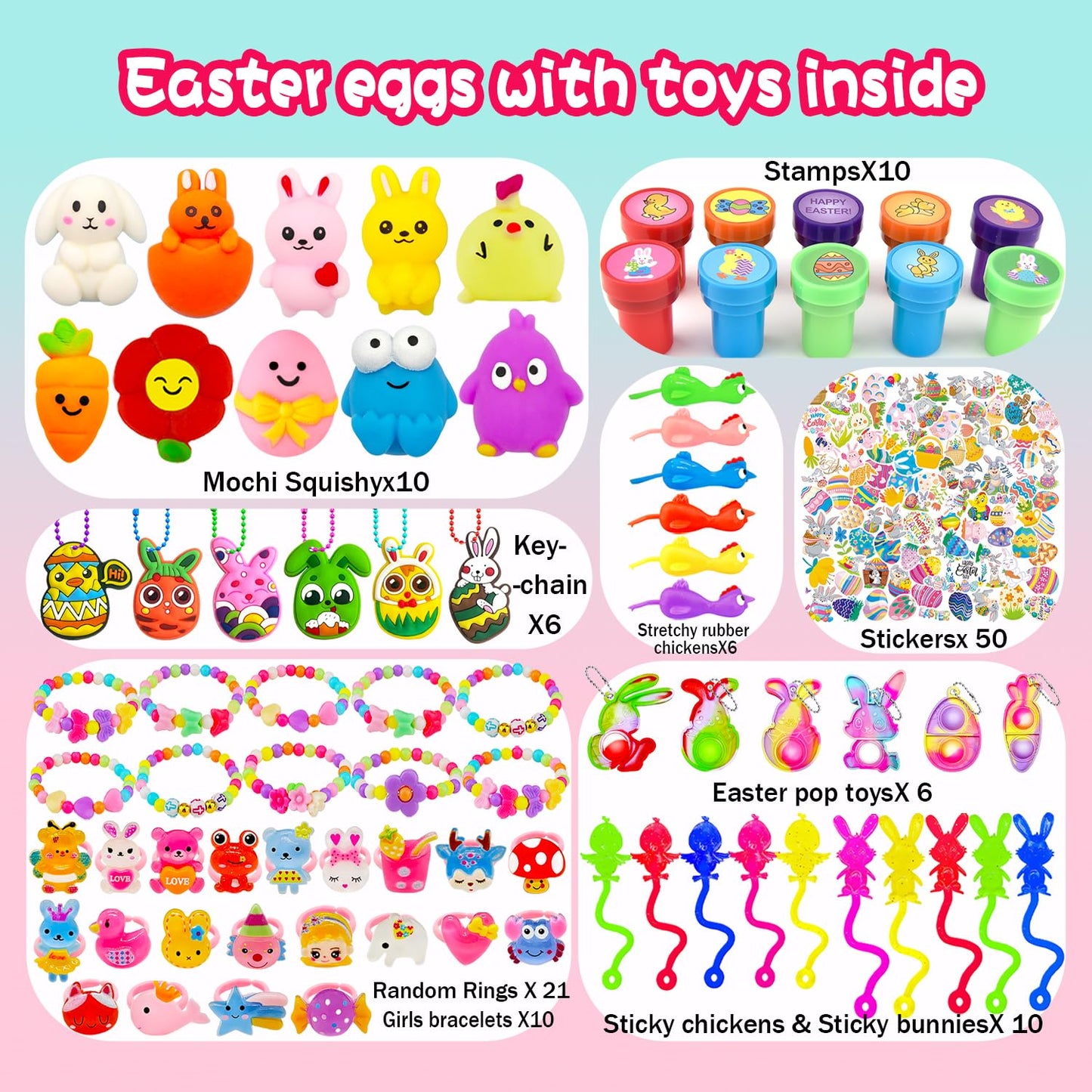 Phaorui 318 Pcs bulk Easter Egg with toys filled inside for kids, 100 sets plastic Easter egg stuffed with toys self pre filled Easter egg fillers for Kids Boys Girls stuffed Easters eggs filled