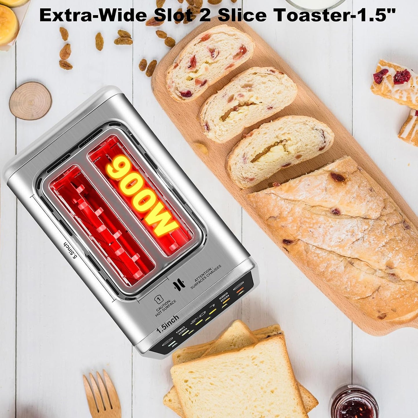 Skiennix Touch Screen Toaster - 2 Slice Stainless Steel with LCD Display & Extra Wide Slots