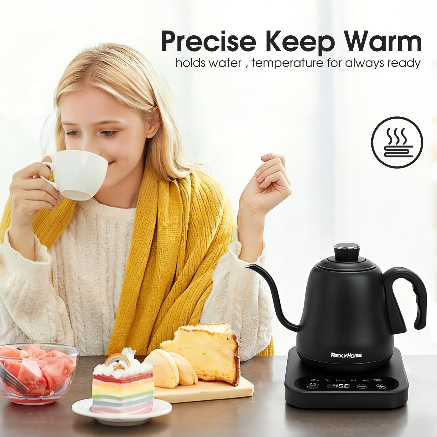 Gooseneck Electric Kettle Temperature Control: ±1℉ Precise Target & Keep Warm, Quick Heating 316L Stainless Steel Electric Kettles for Boiling Water, Pour Over Coffee, Brew Tea & Milk, 1000W/0.8L