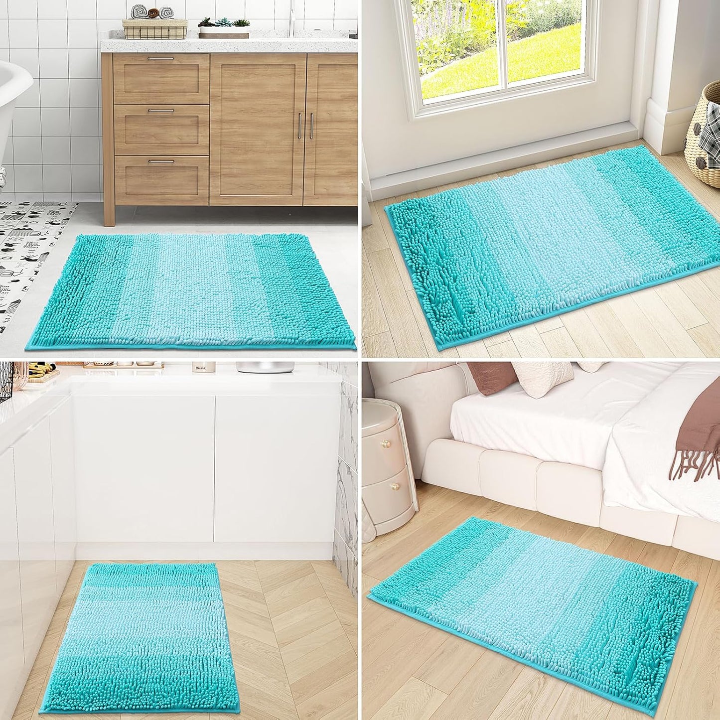 OLANLY Bathroom Rug - Extra Soft Chenille Shaggy Mat | Non-Slip & Absorbent, 24" x 16", Turquoise