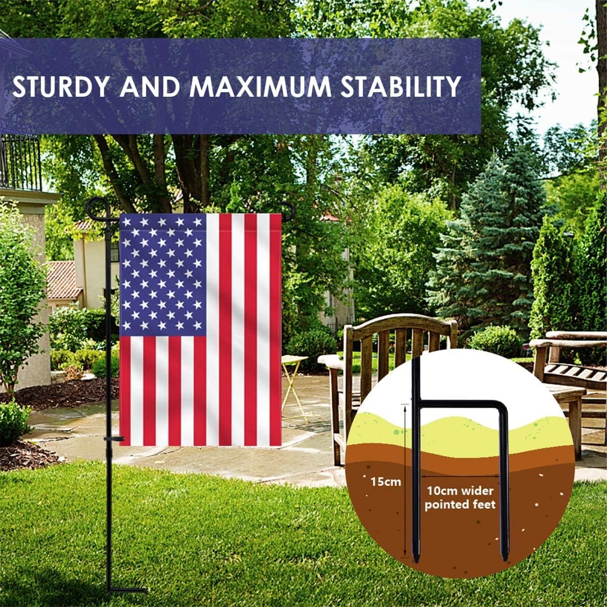 YEAHOME Garden Flag Holder Stand - Weather-Proof Black Metal Flagpole with Tiger Clip & Rubber Stopper