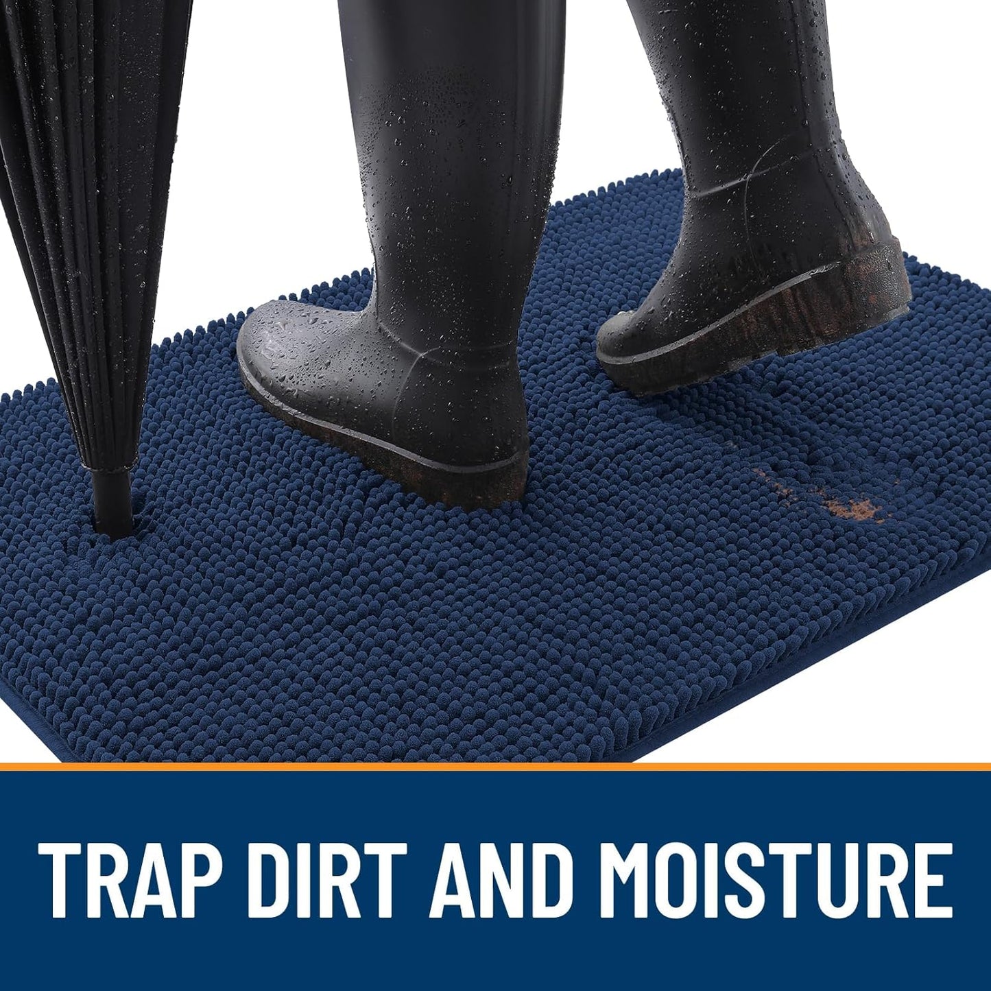 OLANLY Dog Door Mat - Absorbent Non-Slip Washable Doormat for Muddy Paws | 47x20 Dark Blue