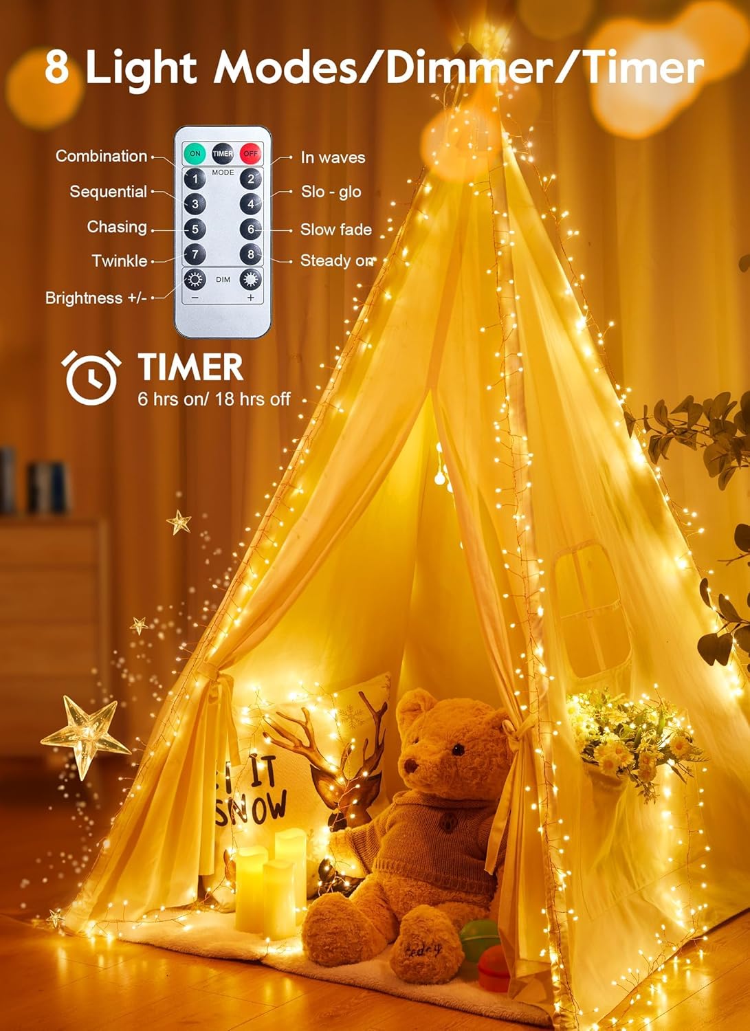 200 LED Fairy Lights with Remote & Timer - 16.4Ft Silver Wire Twinkle Lights for Indoor Christmas, Wedding & Party Decor