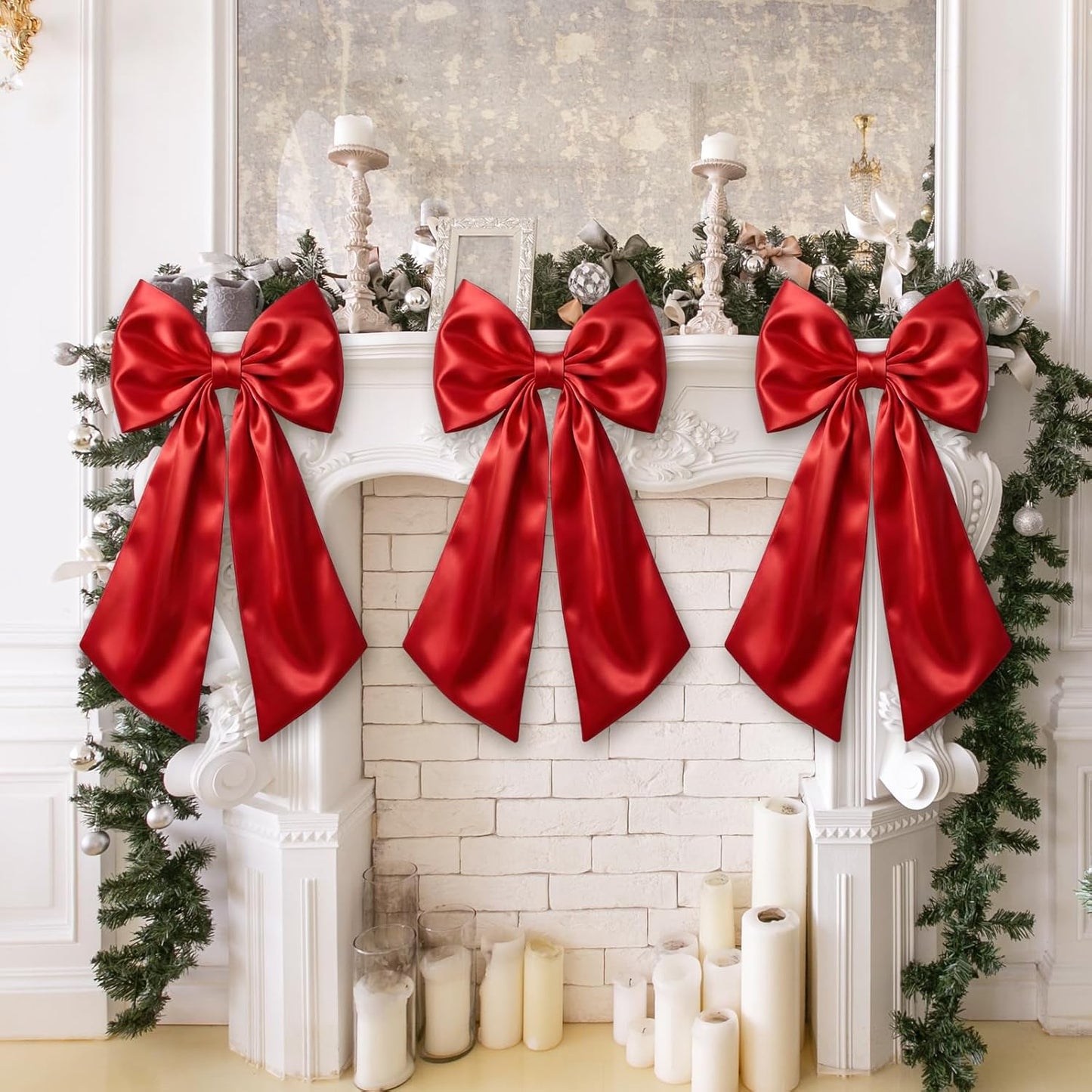 Suncalla Large Red Satin Bow Decorations - 3 Pcs 2 Ft Hanging Wall Decor for Parties & Events