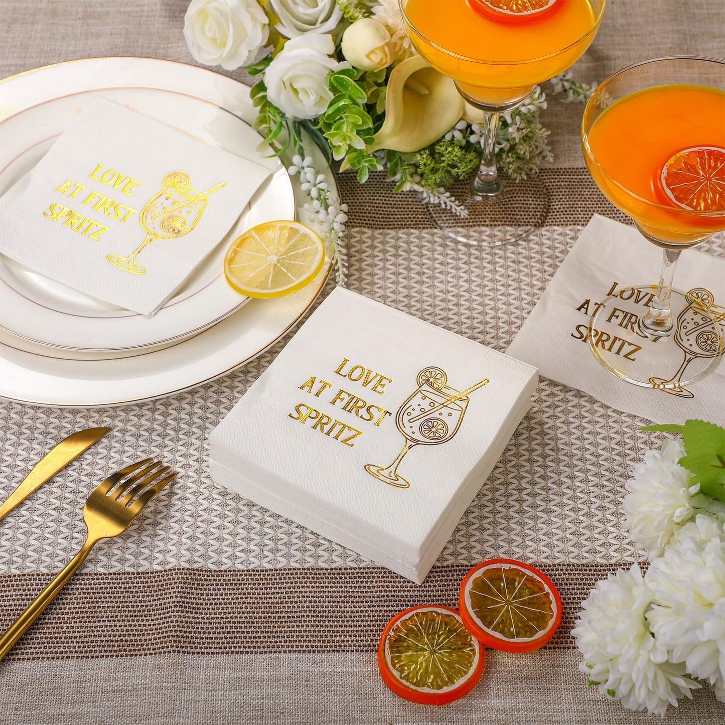 Eaasty 100 Counts Love at First Spritz Napkins 5" x 5" Spritz Bridal Shower Decorations Funny Cocktail Napkins for Citrus Bridal Shower Bachelorette Wedding Engagement Party Tableware Supplies