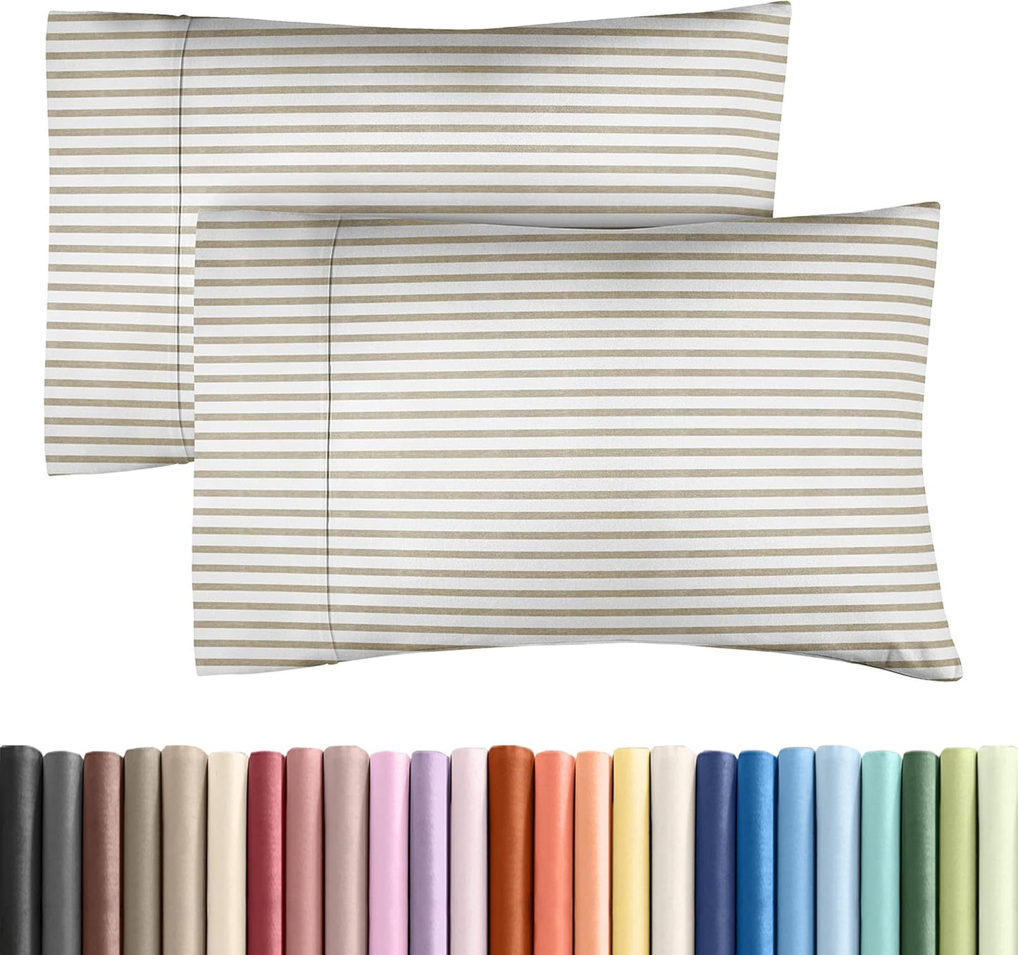 King Pillow Cases by [Brand Name] - Ultra Soft Hotel Quality Covers | Cozy, Wrinkle-Free, Fade Resistant - 2 Piece Set in Beige Stripes
