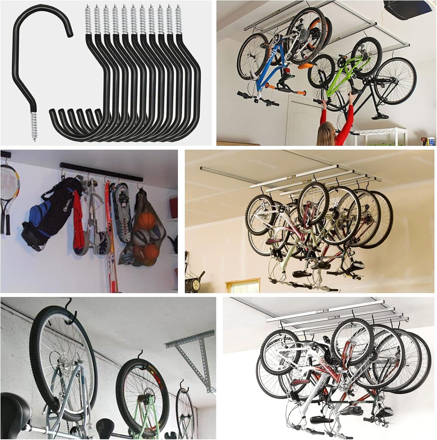 Skiennix 12PCS Heavy Duty Bike Storage Hooks - Wall Mounted Bicycle Hooks for Garage & Ceiling