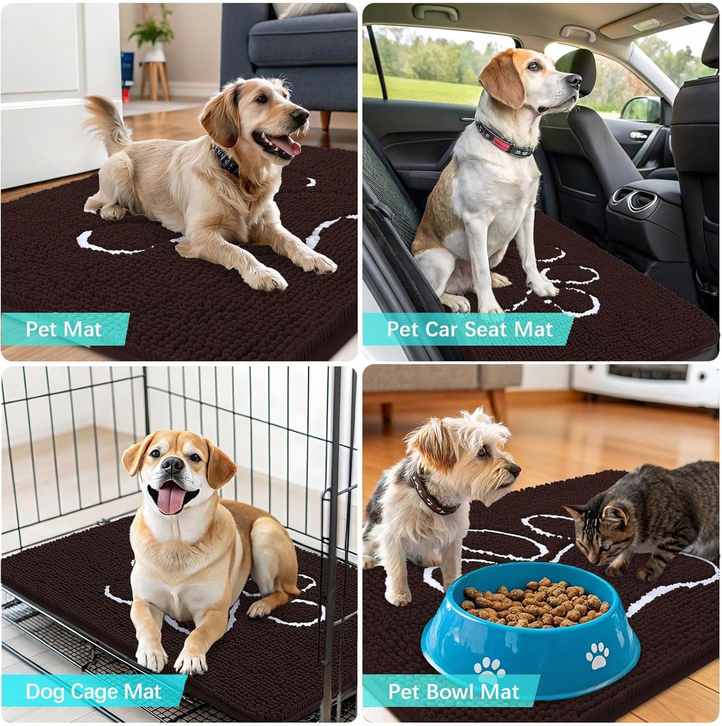 OLANLY Dog Door Mat - Absorbent Non-Slip Muddy Paws Mat | 44x32 Paw Print Design, Quick Dry Chenille, Brown