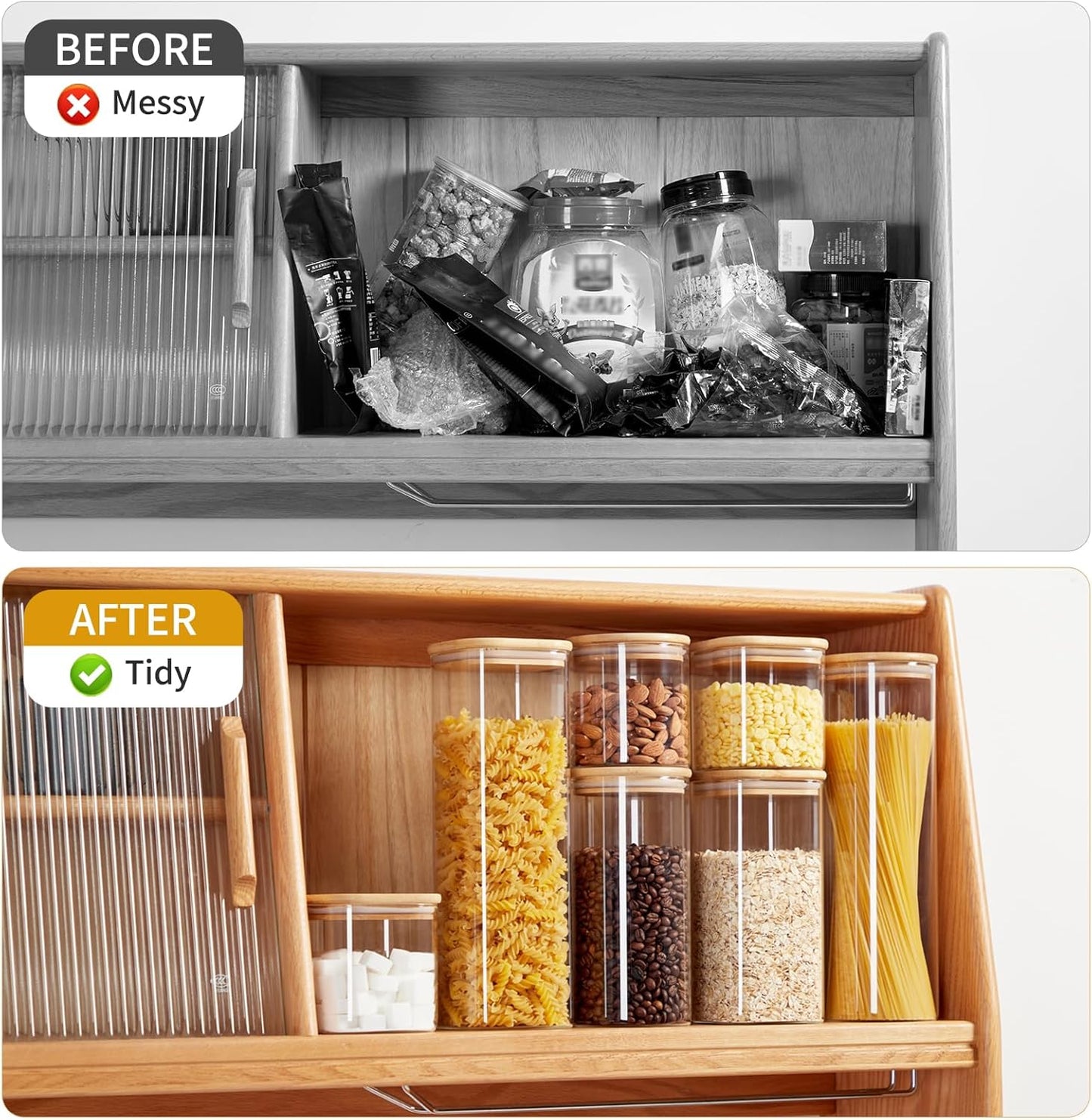 Skiennix Square Glass Food Storage Jars - BPA-Free Set of 5 for Organizing Pasta, Cookies, Nuts & More