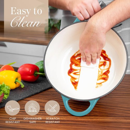 Cast Iron Dutch Oven with Lid – Non-Stick Ovenproof Enamelled Casserole Pot – Sturdy Dutch Oven Cookware – Teal, 7.3-Quart, 30cm – by Nuovva