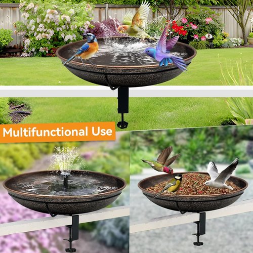Deck Mounted Bird Bath - Easy to Clean Metal Birdbath with Detachable Bowl | 0.7 Gallon Capacity for Outdoor Decor
