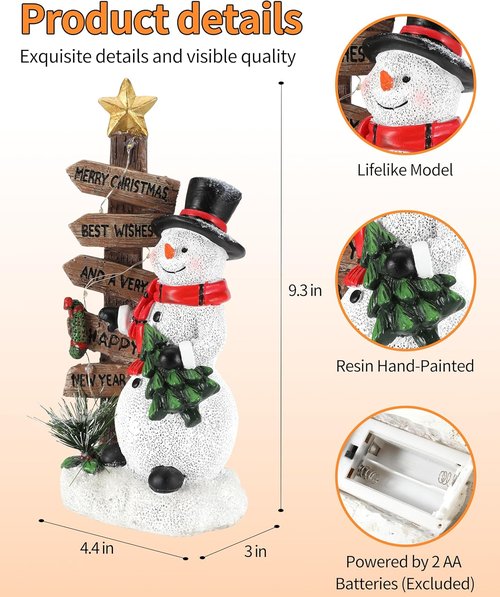 iStatue Merry Christmas Snowman Sign - Charming Resin Tabletop Decoration with Mini Tree | Holiday Home Decor Gift