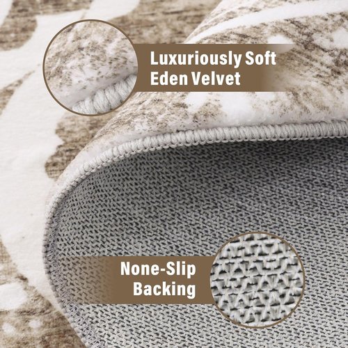 Carvapet 24-Inch Vintage Washable Round Rug - Non-Slip Rubber Backing | Foldable Low Pile Design, Brown
