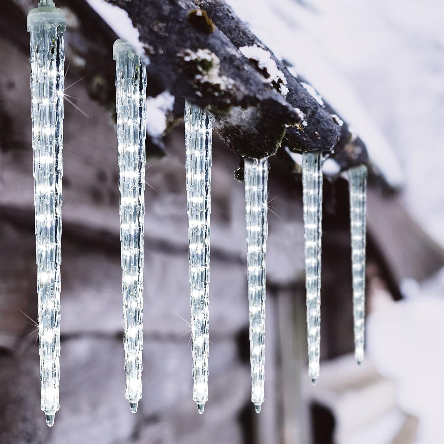 WATERGLIDE Meteor Shower Lights - 12" Outdoor Icicle Christmas Lights | 192 SMD LED Crystal Raindrop Decor