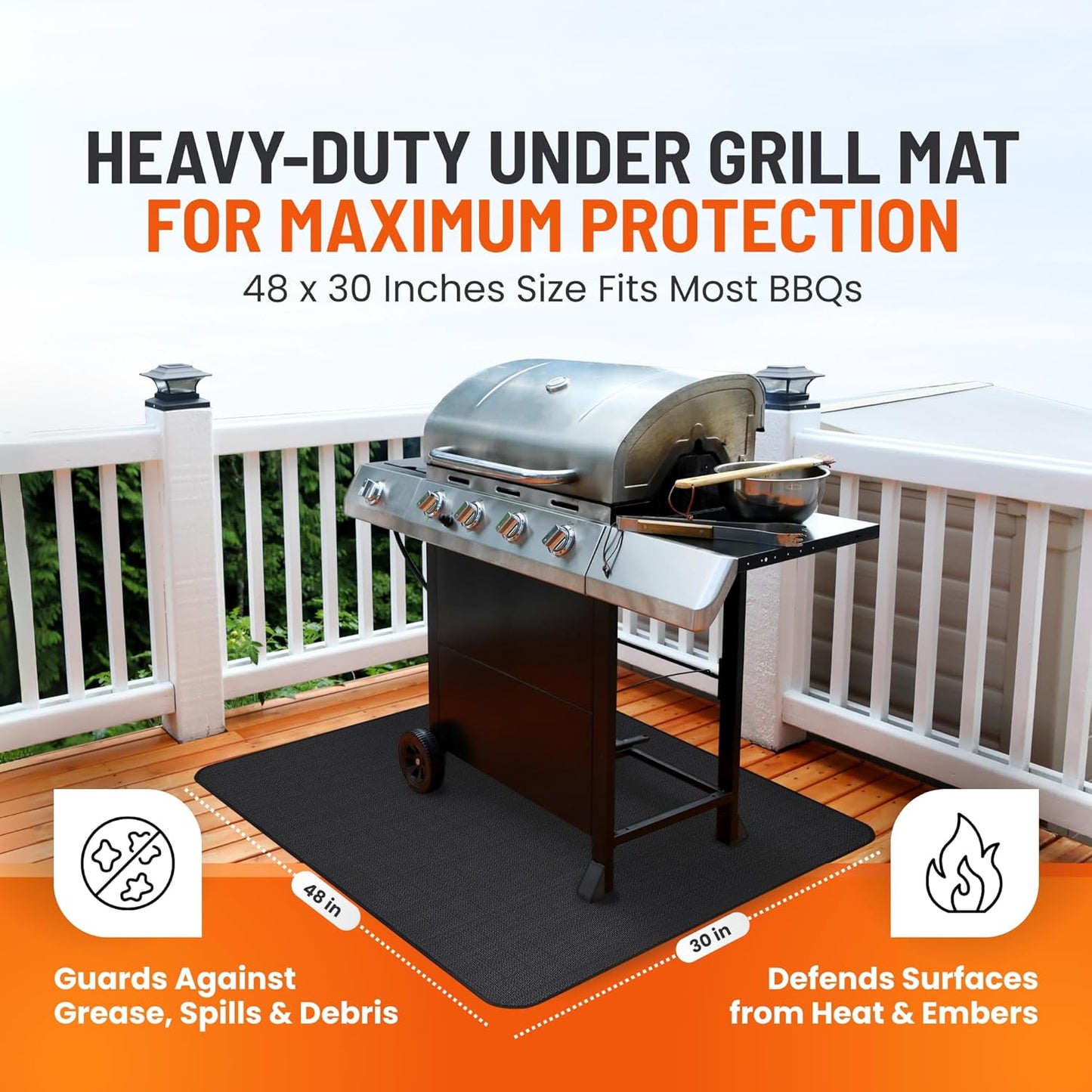 Under Grill Mats - Double-Sided Fire Pit & BBQ Deck Protector (48 x 30 Inch)