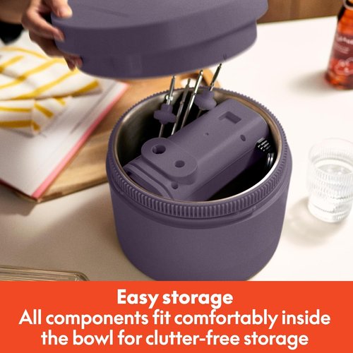 Bella 3.5 Qt Electric Hand & Stand Mixer - 2-in-1 with Bowl, Dough Hook & Whisk | Plum Color, 200 Watt