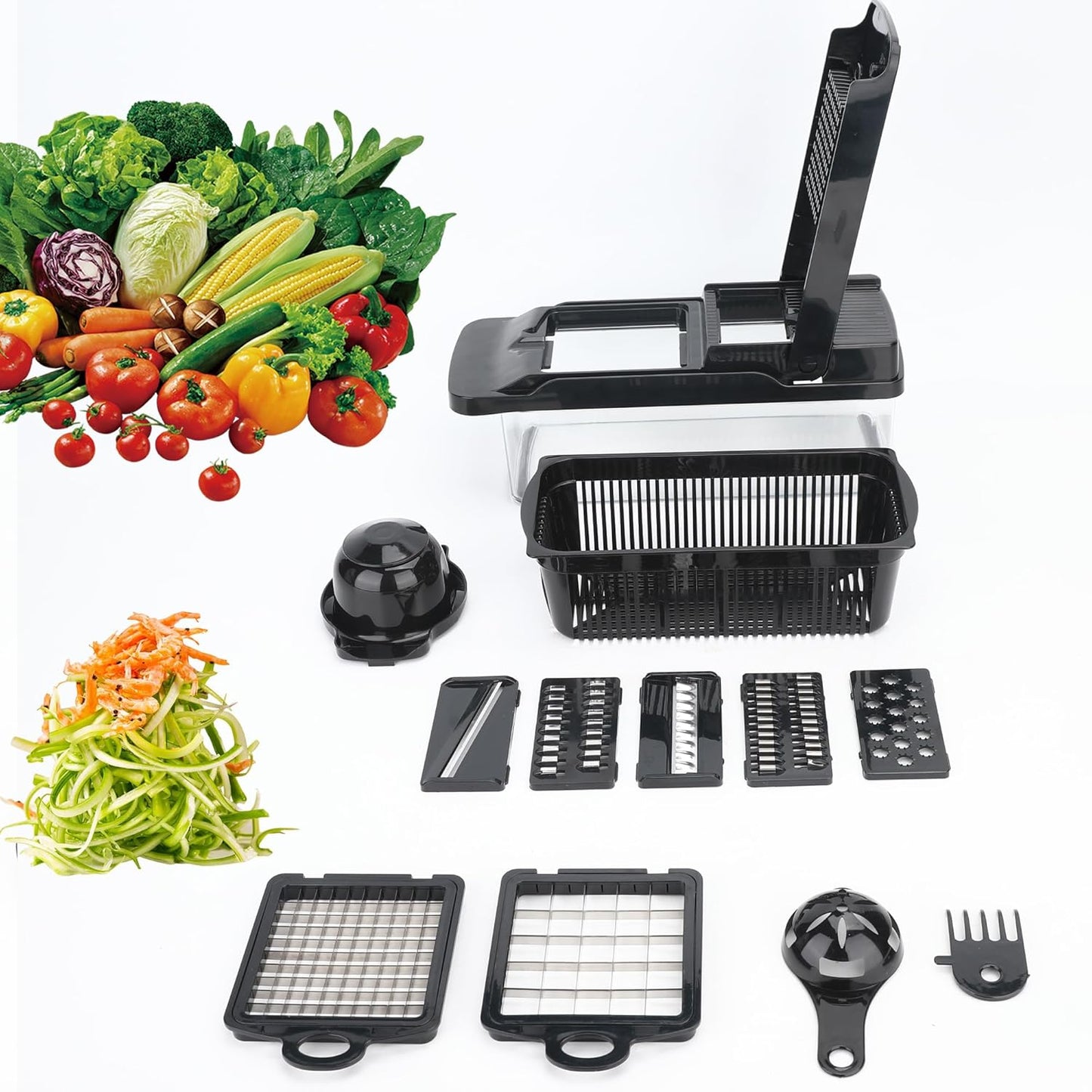 Skiennix Vegetable Chopper 14-in-1 - Multifunctional Stainless Steel Onion Dicer & Mandoline Slicer
