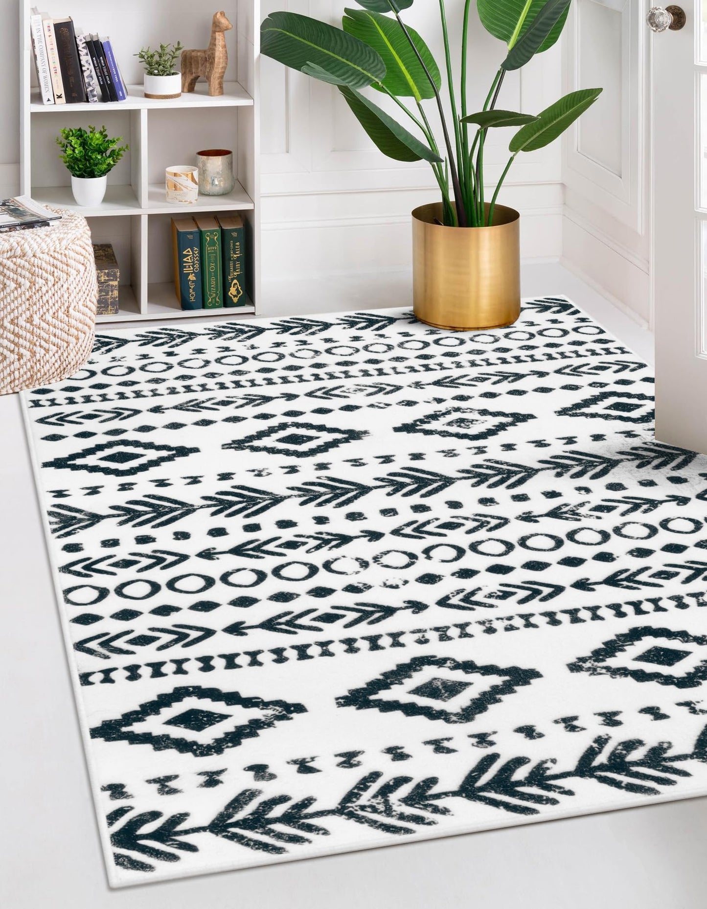 Lahome Boho Moroccan Living Room Rug 4x6, Ultra-Thin Soft Washable Rugs for Bedroom Non-Slip, Farmhouse Tribal Print Pattern Area Rugs Indoor Large Throw Rug for Entryway Office Kitchen