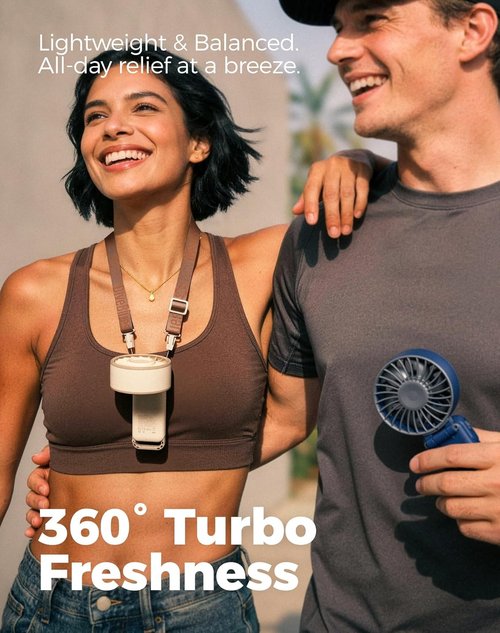 Diveblues Portable Handheld Fan - 7.4m/s Turbo Speed | 180° Foldable 4-in-1 Neck Fan with USB-C Rechargeable Design