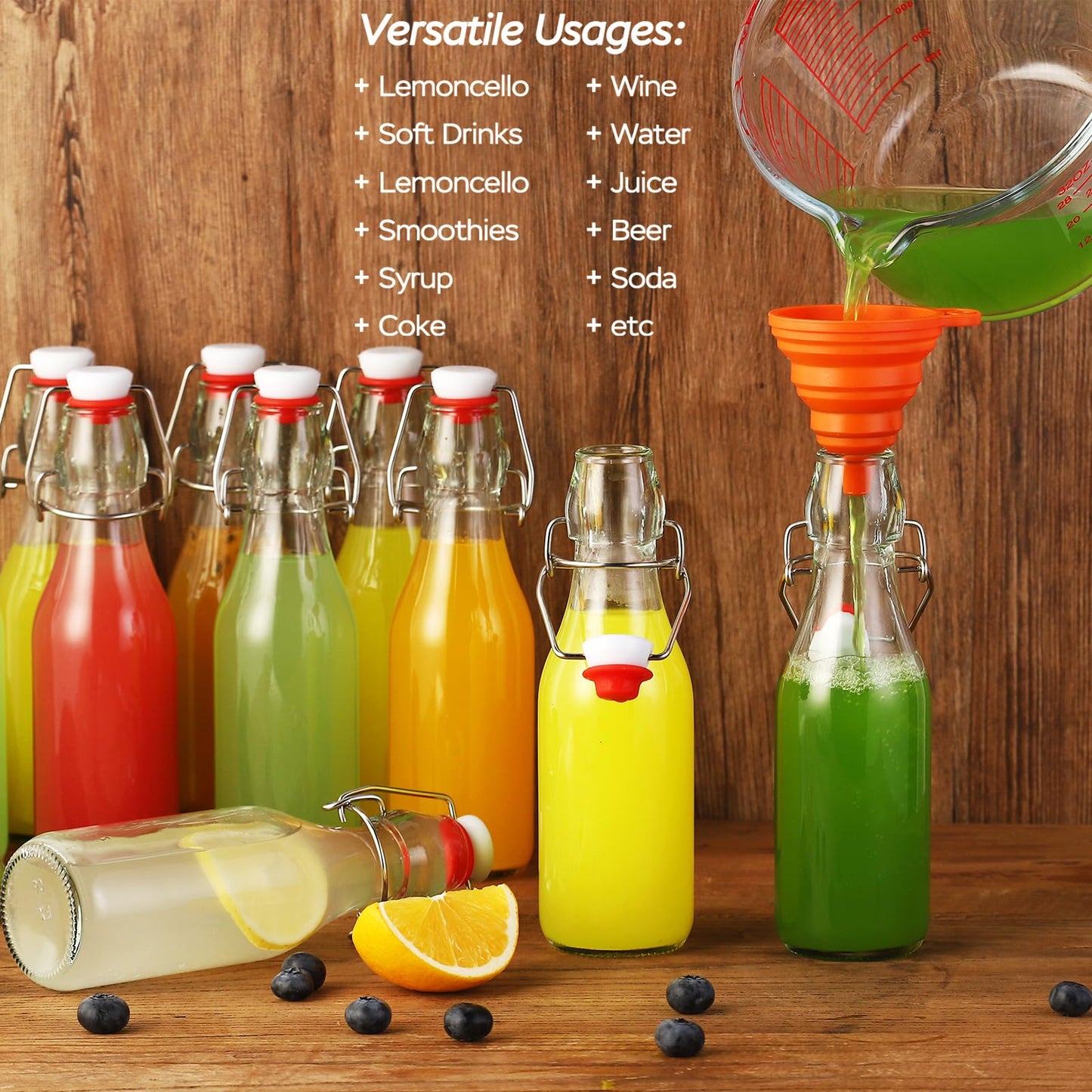 12 Pack 8.5oz Flip Top Glass Bottles,8.5oz swing top glass bottles with airtight lids for Home Brewing,2nd Fermentation,Kombucha,Kefir,Vanilla Extract,Juice,Tea,Beverages,Soda,Oils,Vinegar,Limoncello