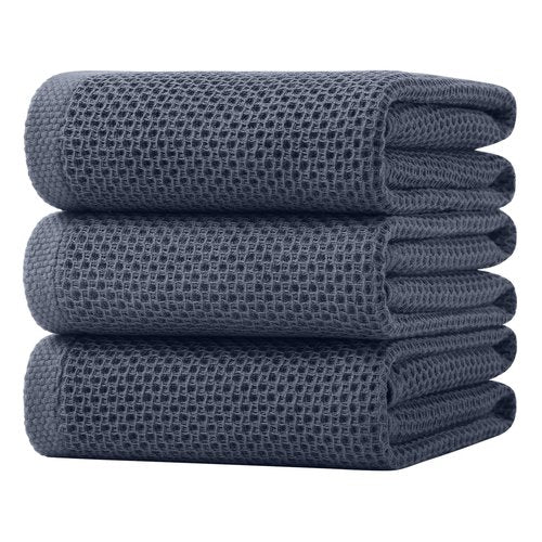 Homaxy 100% Cotton Oversized Waffle Weave Kitchen Dish Towels, 3-Pack Ultra Soft Absorbent Dish Towels, Quick Drying Cleaning Towels, 20 x 28 Inches, Dark Grey
