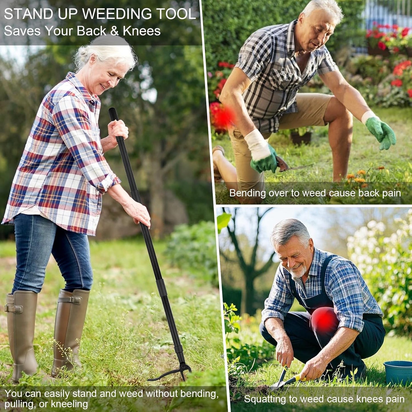 Stand Up Weed Puller Tool by [Brand Name] - Heavy Duty 47.8'' Long Handle with 4-Claw Steel Head for Effortless Weeding