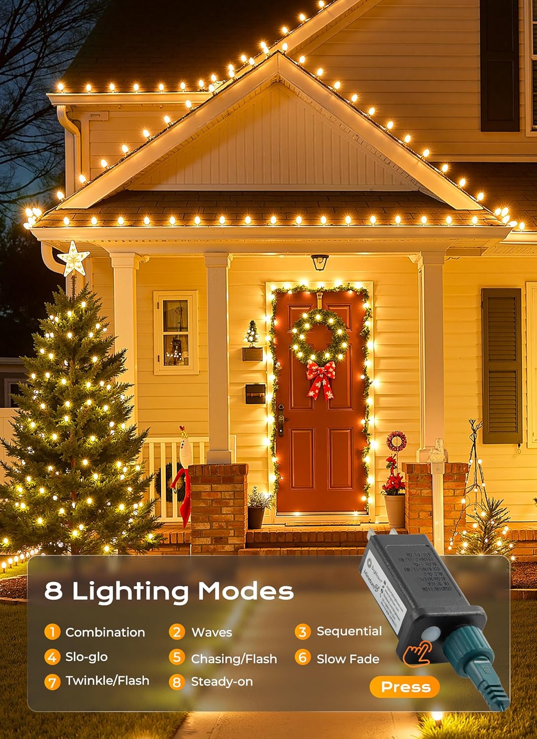 C9 Christmas Lights - 72 FT Connectable LED String Lights | 8 Modes & Timer - Waterproof Warm White Decor