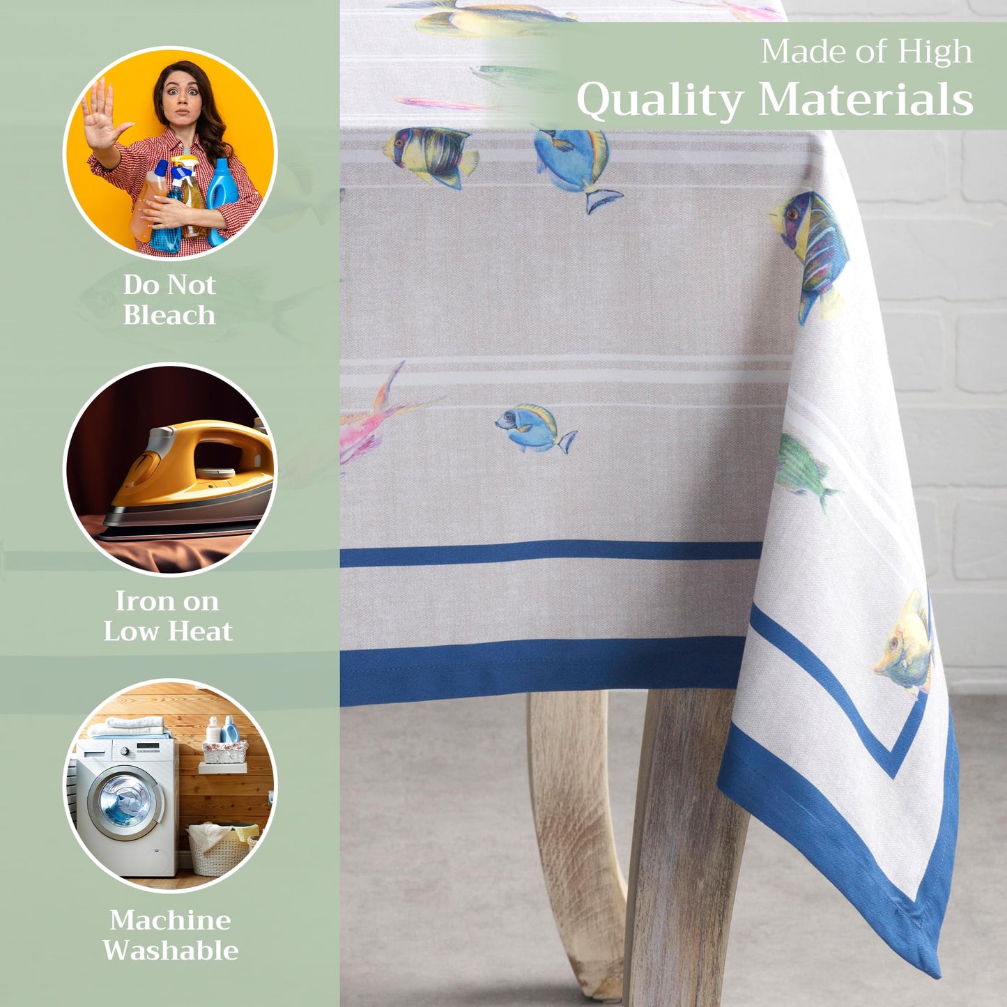Maison d' Hermine Table Cloth Square Table 100% Cotton 60 x 60 Inches Tablecloth Reusable Decorative for Dining Kitchen Room Farmhouse Home Gifts for Mothers Day Spring Summer - Poisson