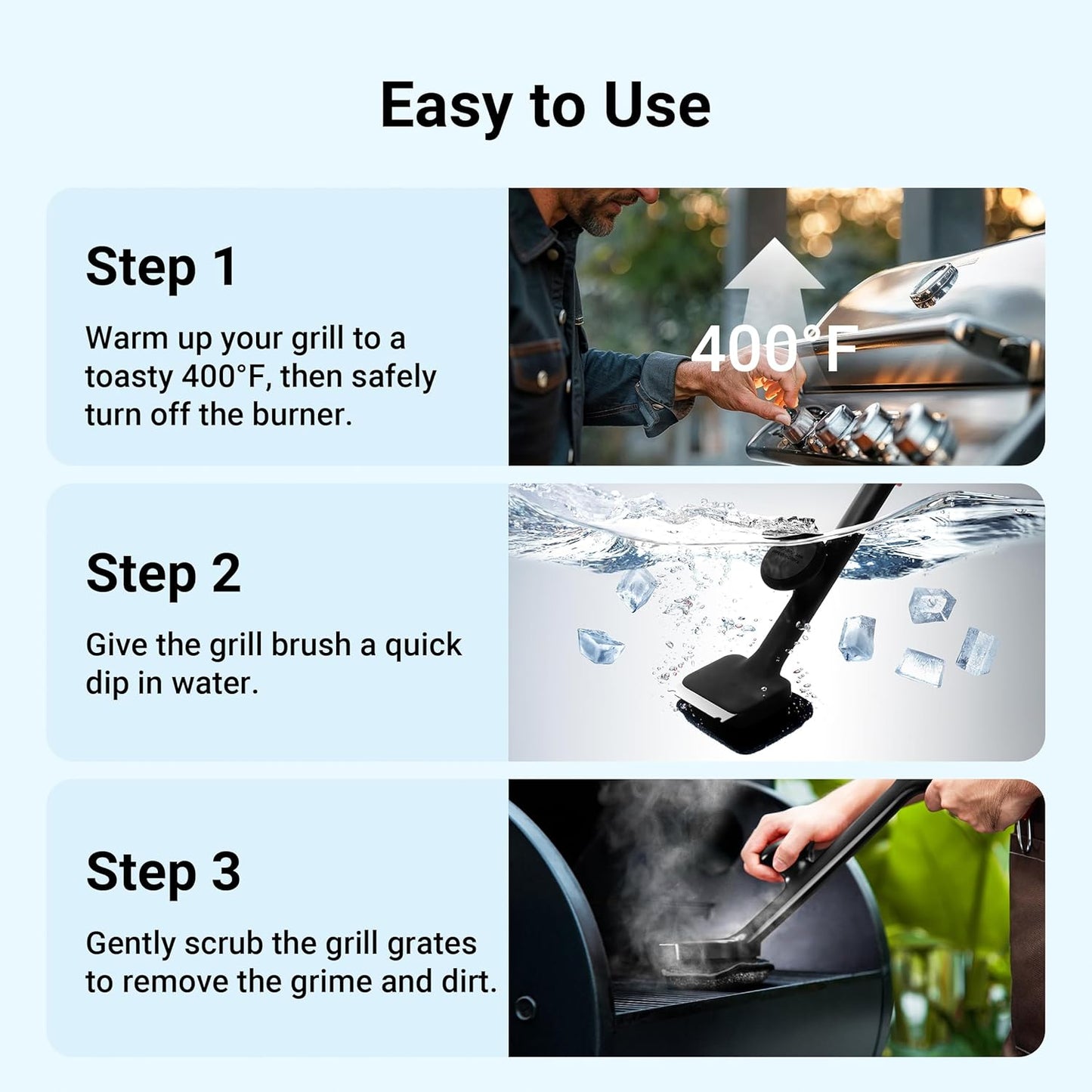 ThermoMaven BBQ Grill Brush - Bristle-Free Steam Cleaner with 17" Cool-Touch Handle & 3 Heads
