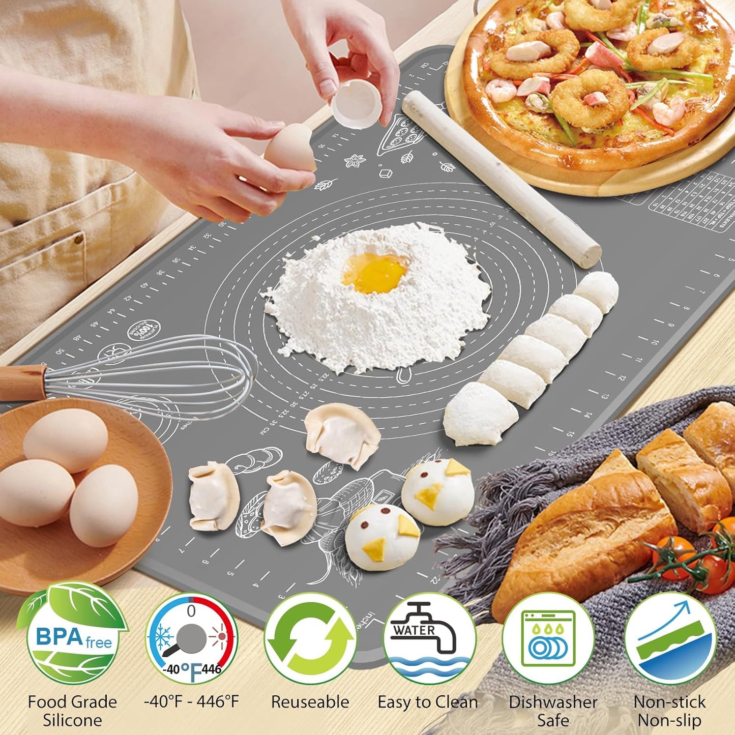 Skiennix Silicone Baking Mat - Extra Thick Non-Stick Pastry Mat with Measurements | 32x24 Inch for Easy Dough Rolling