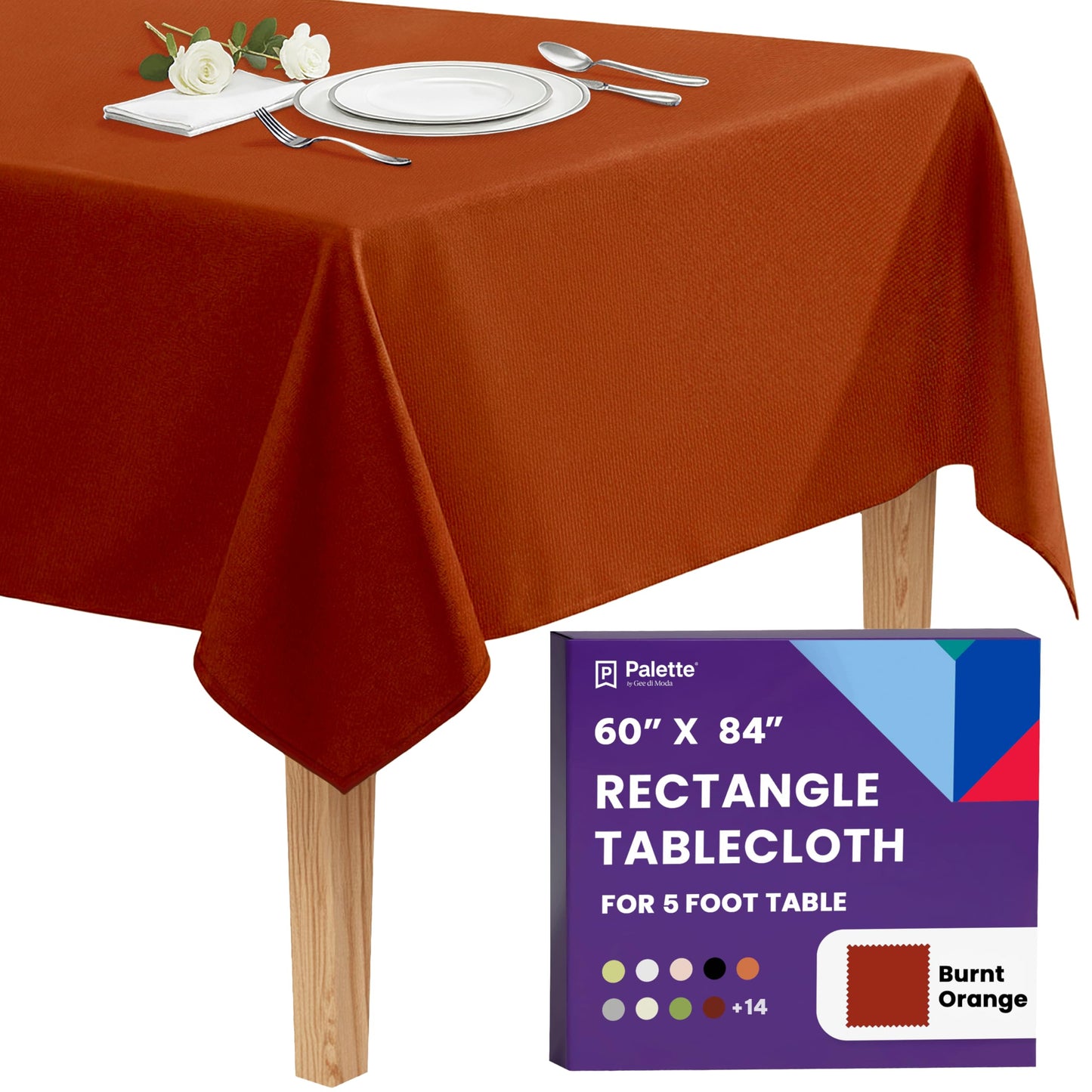 Gee Di Moda Rectangle Tablecloth - 60 x 84 Inch Burnt Orange Table Cloth for 5 Foot Rectangle Tables - Heavy Duty Washable Fabric - for Holiday Party, Dinner, Weddings, Baby Shower & Events