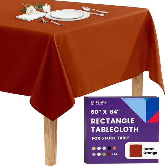Gee Di Moda Rectangle Tablecloth - 60 x 84 Inch Burnt Orange Table Cloth for 5 Foot Rectangle Tables - Heavy Duty Washable Fabric - for Holiday Party, Dinner, Weddings, Baby Shower & Events