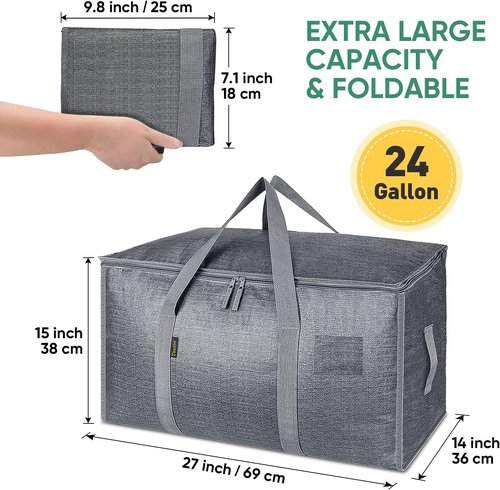BALEINE 6-Pack Heavy-Duty Moving Bags - Oversized Storage Totes with Reinforced Handles | Winter Grey