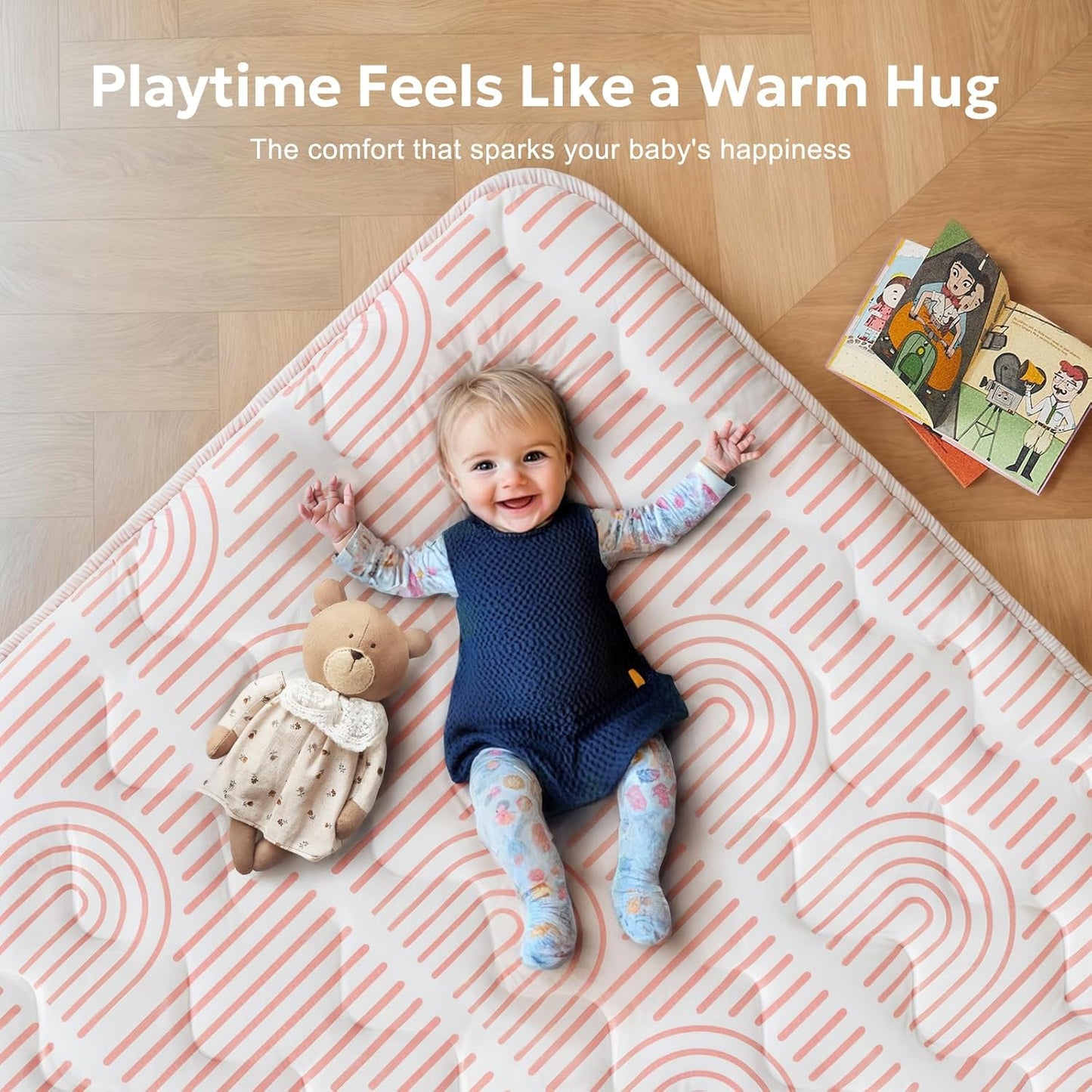 Mallify Baby Play Mat - Non-Slip 50"x50" Soft Crawling Mat for Infants & Toddlers | Portable Pink Design