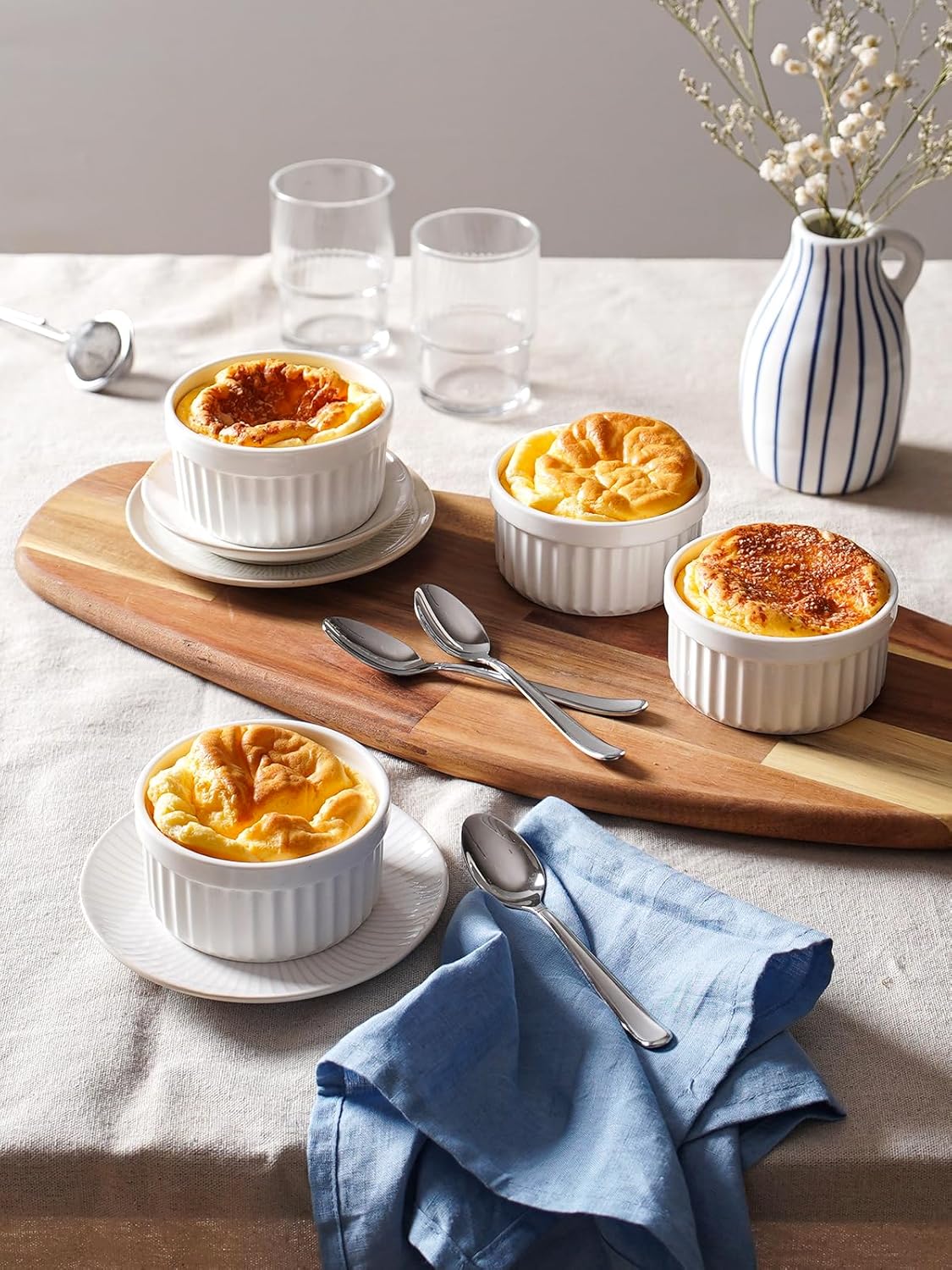 LE TAUCI Ramekins - 6 Oz Ceramic Souffle Dishes for Baking & Desserts | Oven & Microwave Safe, Set of 6, White