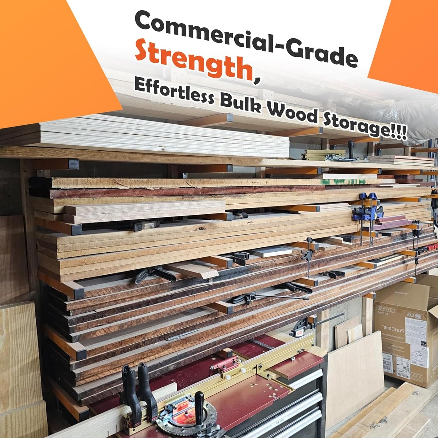 Wefaith Wood Organizer - Heavy Duty Metal Cantilever Shelves | 3-Level Storage Rack Holds 600 Lbs - 2 Pack