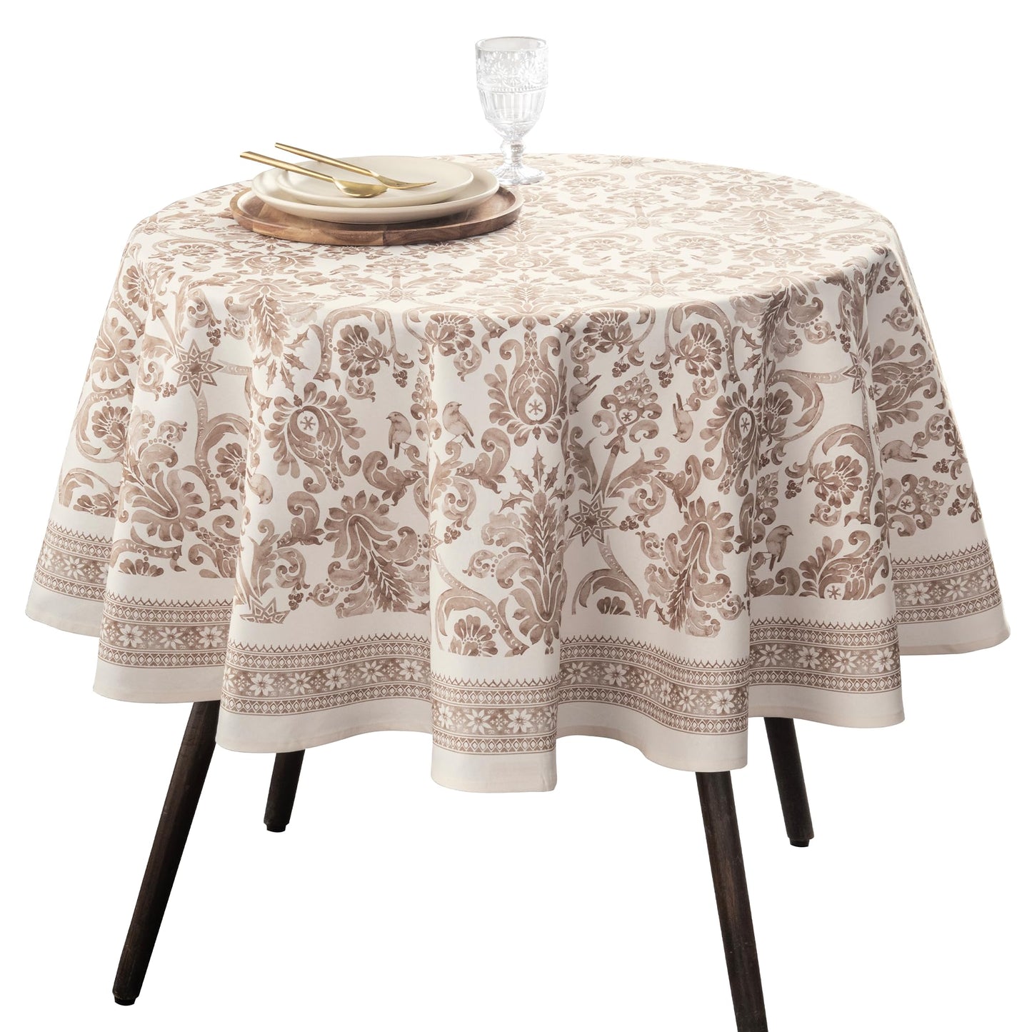 Maison d' Hermine Table Cloth Round Table 100% Cotton 63 Inches Fall Tablecloth Reusable Everyday Use for Thanksgiving Christmas Decorations Dining Farmhouse Party (Allure)