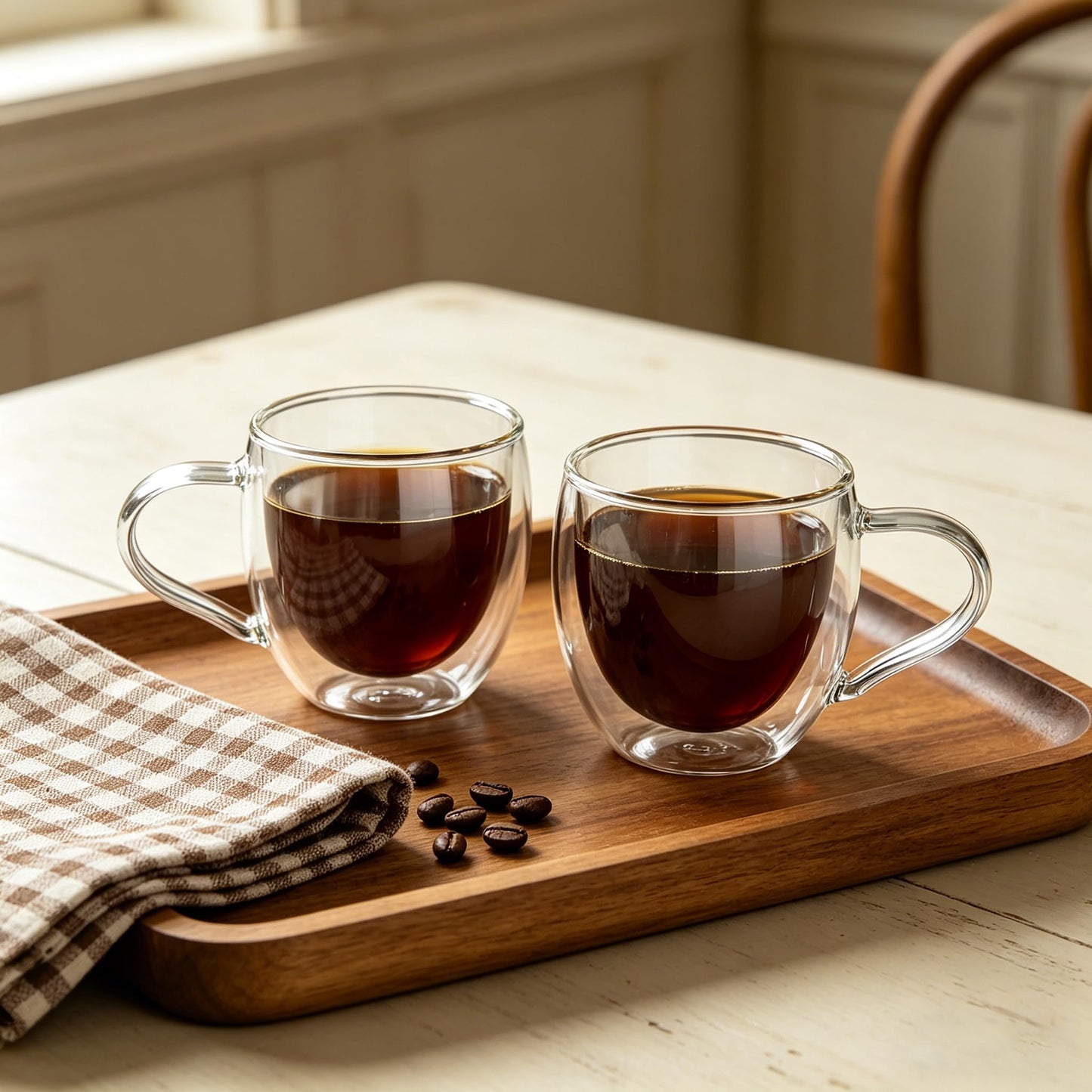CNGLASS Double Wall Glass Coffee Mugs with Handle,10oz Clear Insulated Glass Espresso Cups for Hot and Cold Beverages,Latte,Cappuccino,Set of 2