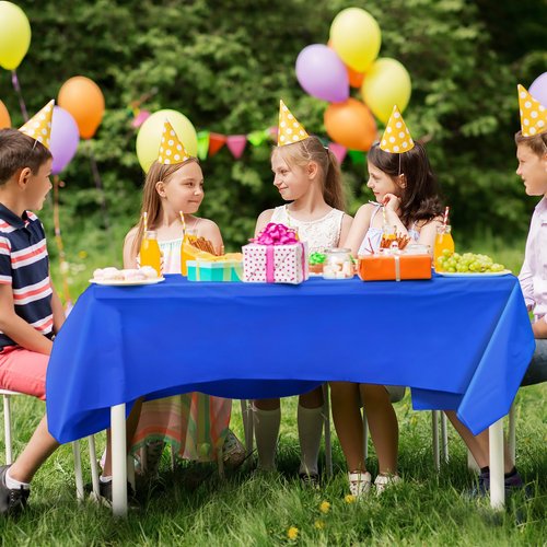 FAGNBED 4 Pack Royal Blue Disposable Tablecloth, 54×108 Inches Waterproof Plastic Rectangle Table Cover, Leakproof & Sturdy Table Cloth for for Thanksgiving, Veterans Day, Holiday Party Decoration