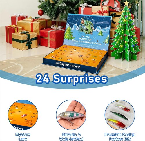 Fishing Advent Calendar 2026 - 24-Day Countdown Bait Set for Men & Teens | Freshwater & Saltwater Spinners
