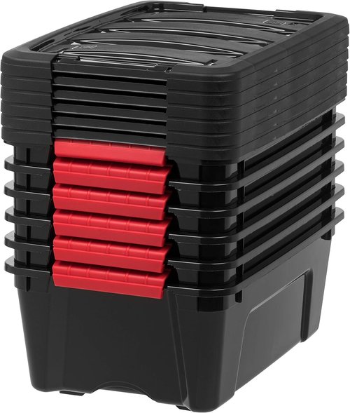 IRIS USA 13 QT Plastic Storage Box - Durable BPA-Free Containers with Lids & Latches | 6 Pack - Black