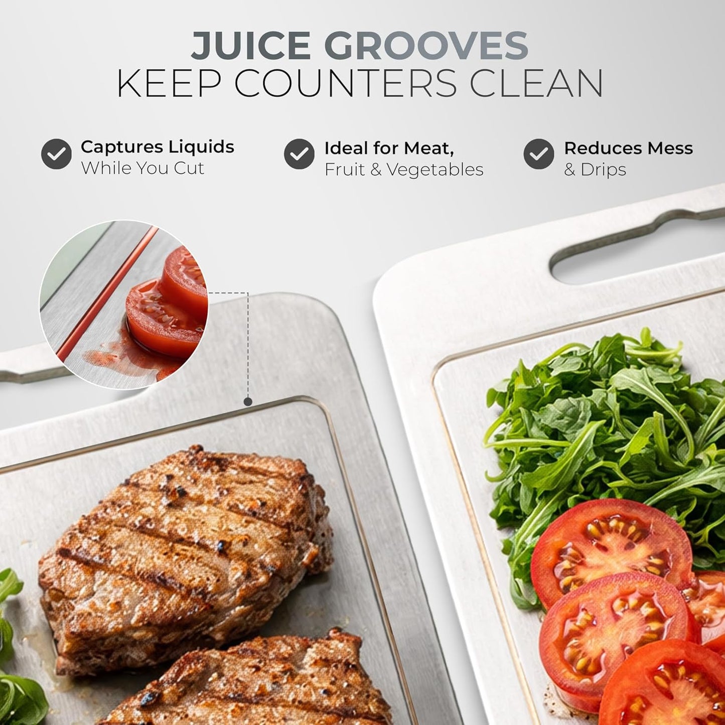 Stainless Steel Cutting Boards - Durable Double-Sided Boards with Juice Grooves | 3 Pack for Home & Professional Use