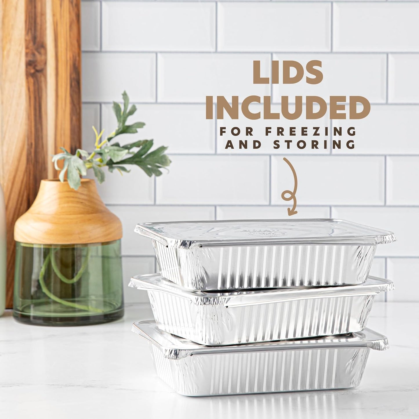PLASTICPRO Disposable Aluminum Pans - Heavy Duty 6.5'' x 9'' with Covers | 10 Pack for Baking & Cooking