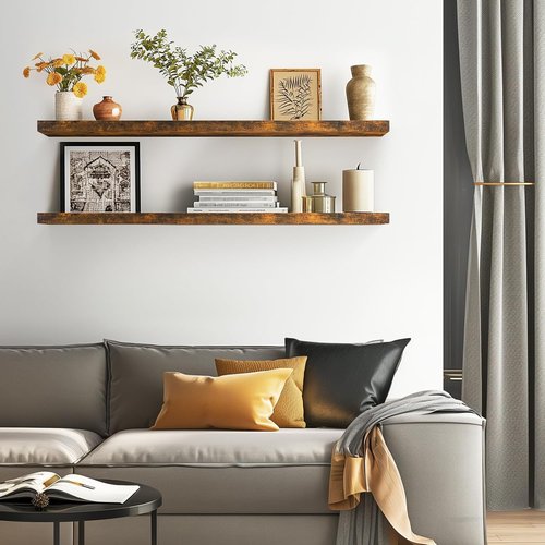BAYKA Floating Shelves - 48-Inch Rustic Wood Wall Mounted Storage for Home & Office | Set of 2