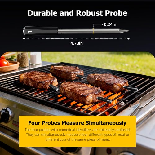 InkGrill Wireless Meat Thermometer with APP Control，4 Probes Meat Thermometer Digital, Unlimited Range WiFi & Bluetooth Meat Thermometerfor for Rotisserie，Grill，Oven，Smoker，BBQ, Air Fryer