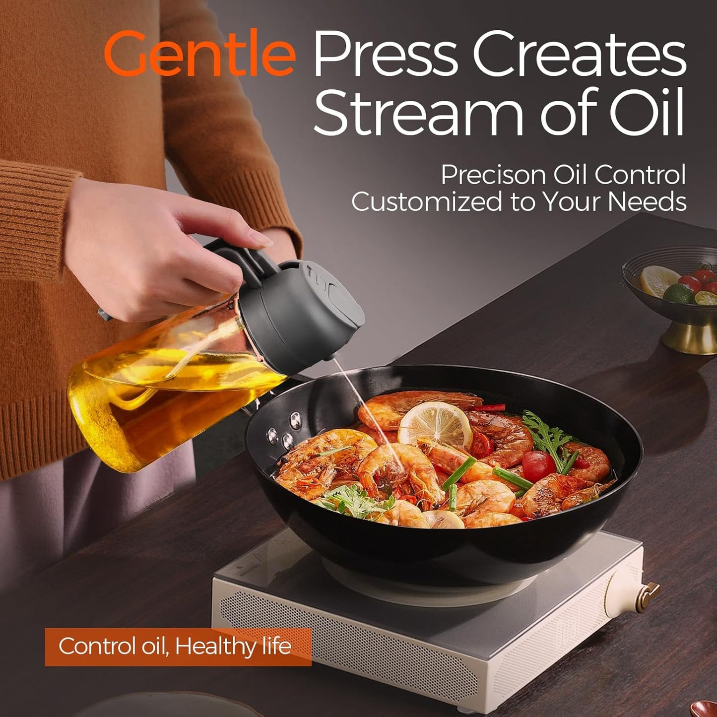 YARRAMATE 16oz Oil Sprayer - Food-Grade 2-in-1 Olive Oil Dispenser for Cooking & BBQ (Gray)